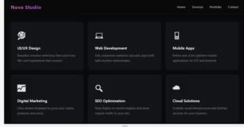 طراحی و پیاده‌سازی فرانت‌اند وب‌سایت برندینگ Nova Studio (HTML/CSS/JS)