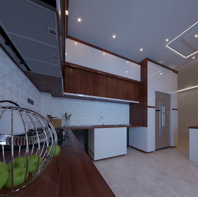 دکوراسیون داخلی ، طراحی سه بعدی و رندر کابینت آشپزخانه