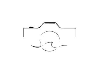 طراحی مینیمال لوگو ترکیب دوربین و موج دریا