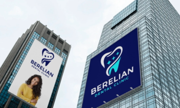 نمونه کار لوگو به همراه موکاپ برای کلینیک دندان پزشکی