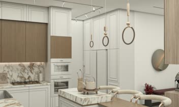 طراحی و رندر آشپزخانه به سبک نئوکلاسیک