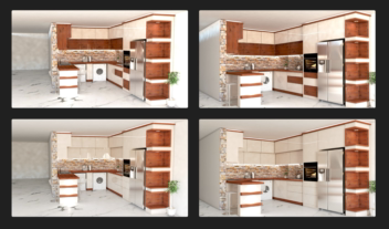 طراحی سه بعدی کابینت هایگلاس کرم و طرح چوب | قابل اجرا و با جزئیات دقیق