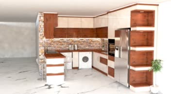 طراحی سه بعدی کابینت هایگلاس کرم و طرح چوب | قابل اجرا و با جزئیات دقیق