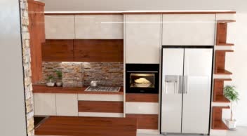 طراحی سه بعدی کابینت هایگلاس کرم و طرح چوب | قابل اجرا و با جزئیات دقیق