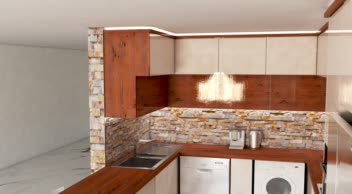 طراحی سه بعدی کابینت هایگلاس کرم و طرح چوب | قابل اجرا و با جزئیات دقیق