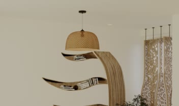 طراحی و رندر اتاق مطالعه به سبک بوهمین