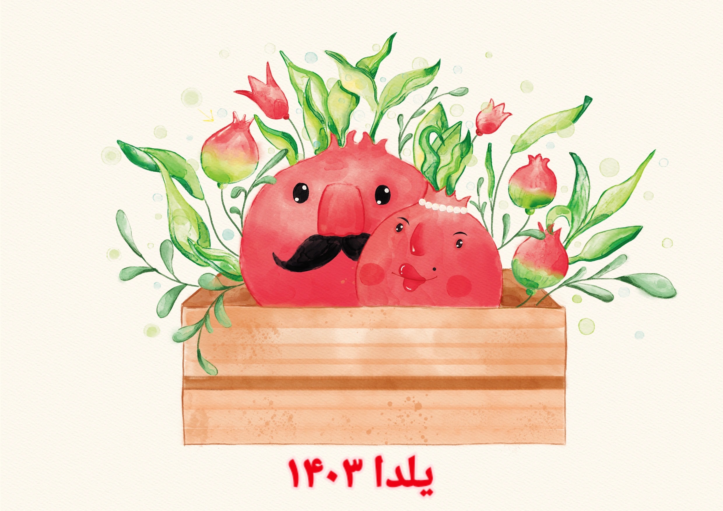 تصویرسازی مرتبط با یلدا خانم و آقای انار در آتلیه