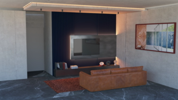 طراحی صفر تا صد فضای TV wall، انتخاب متریال و رنگ.