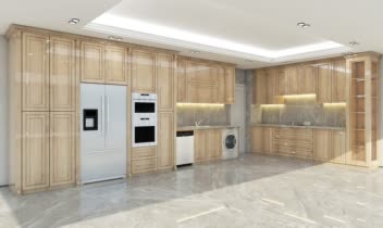 طراحی کابینت کلاسیک رنگ سفید و چوب