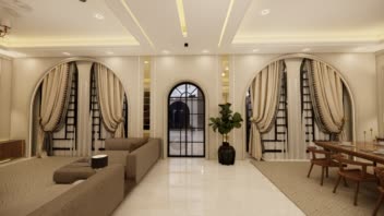 نمونه طراحی تی وی وال و پذیرایی به سبک نئوکلاسیک