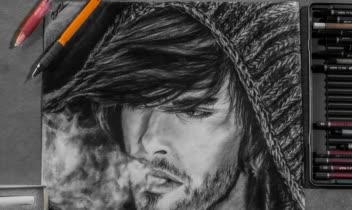 نقاشی با سیاه قلم و کنته روی کاغذ اشتنباخ