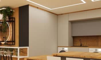 طراحی سه بعدی کابینت به همراه کافی بار