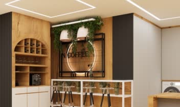 طراحی سه بعدی کابینت به همراه کافی بار