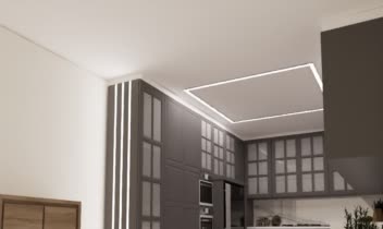 طراحی کابینت سبک نئوکلاسیک طوسی همراه نور پردازی