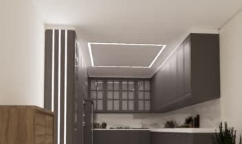 طراحی کابینت سبک نئوکلاسیک طوسی همراه نور پردازی