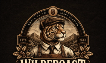 طراحی لوگو و نشان تجاری (Emblem) کلاسیک برند قهوه WILDEROAST