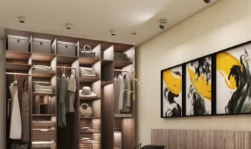 طراحی اتاق خواب مدرن با کلوزت‌روم (Closet) یکپارچه و بهینه