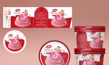 طراحی لیبل بسته‌بندی بستنی توت فرنگی