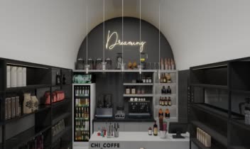 طراحی و رندرینگ کافی بار به سبک مدرن