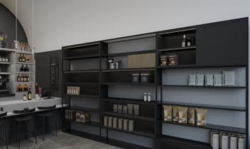 طراحی و رندرینگ کافی بار به سبک مدرن