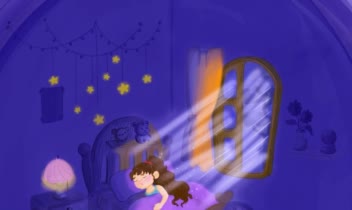 تصویر سازی اتاق یک بچه در شب برای کتاب داستان