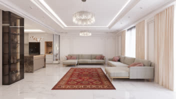 طراحی داخلی فضای پذیرایی و تی وی وال(TV Wall)به سبک مدرن و نئوکلاسیک