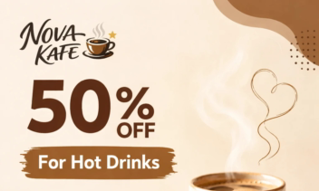 طراحی لوگو، بنر و موکاپ برای برند Nova Cafe