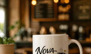 طراحی لوگو، بنر و موکاپ برای برند Nova Cafe