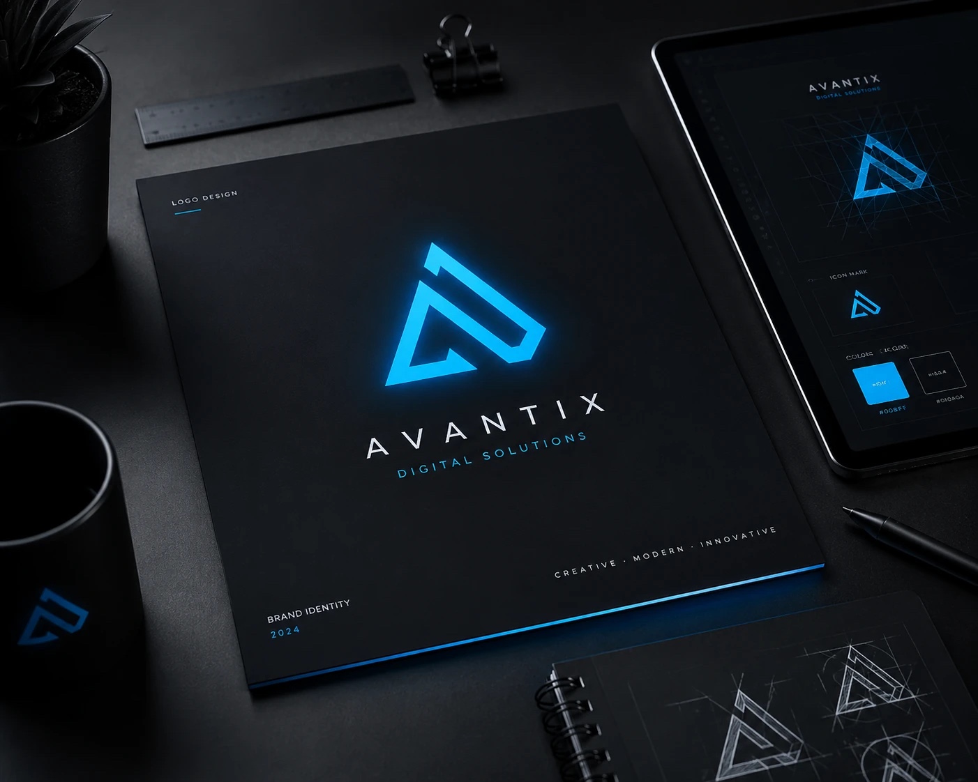 طراحی لوگوی مدرن و مینیمال برای برند دیجیتال Avantix