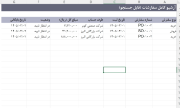 فایل اکسل مدیریت سفارشات خرید و فروش