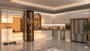 طراحی آشپزخانه مدرن با نورپردازی حرفه‌ای