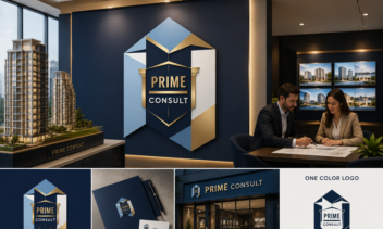 طراحی لوگو prime consult برای املاکی با Ai