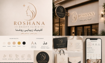 طراحی لوگو و هویت بصری و بسته‌بندی محصولات مراقبت پوست برند ROSHANA (روشـنا)