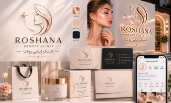 طراحی لوگو و هویت بصری و بسته‌بندی محصولات مراقبت پوست برند ROSHANA (روشـنا)