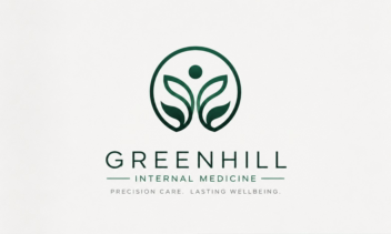 طراحی لوگوی مدرن و مینیمال برای کلینیک یا برند پزشک متخصص داخلی به اسم Green Hill