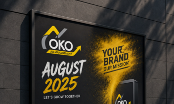 طراحی لوگو برند تبلیغاتی OKO AD Management مال لندن 1August 2025