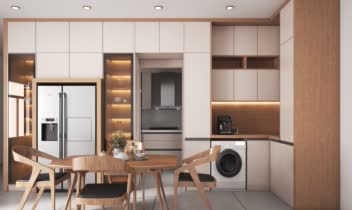 طراحی کابینت به همراه مطبخ به سبک مدرن