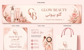 طراحی برندینگ و ست تبلیغاتی GLOW BEAUTY