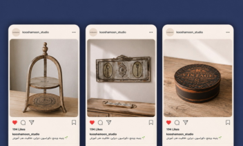طراحی پست اینستاگرام برای برند دکوراسیون و محصولات وینتیج Kooshamoon Studio