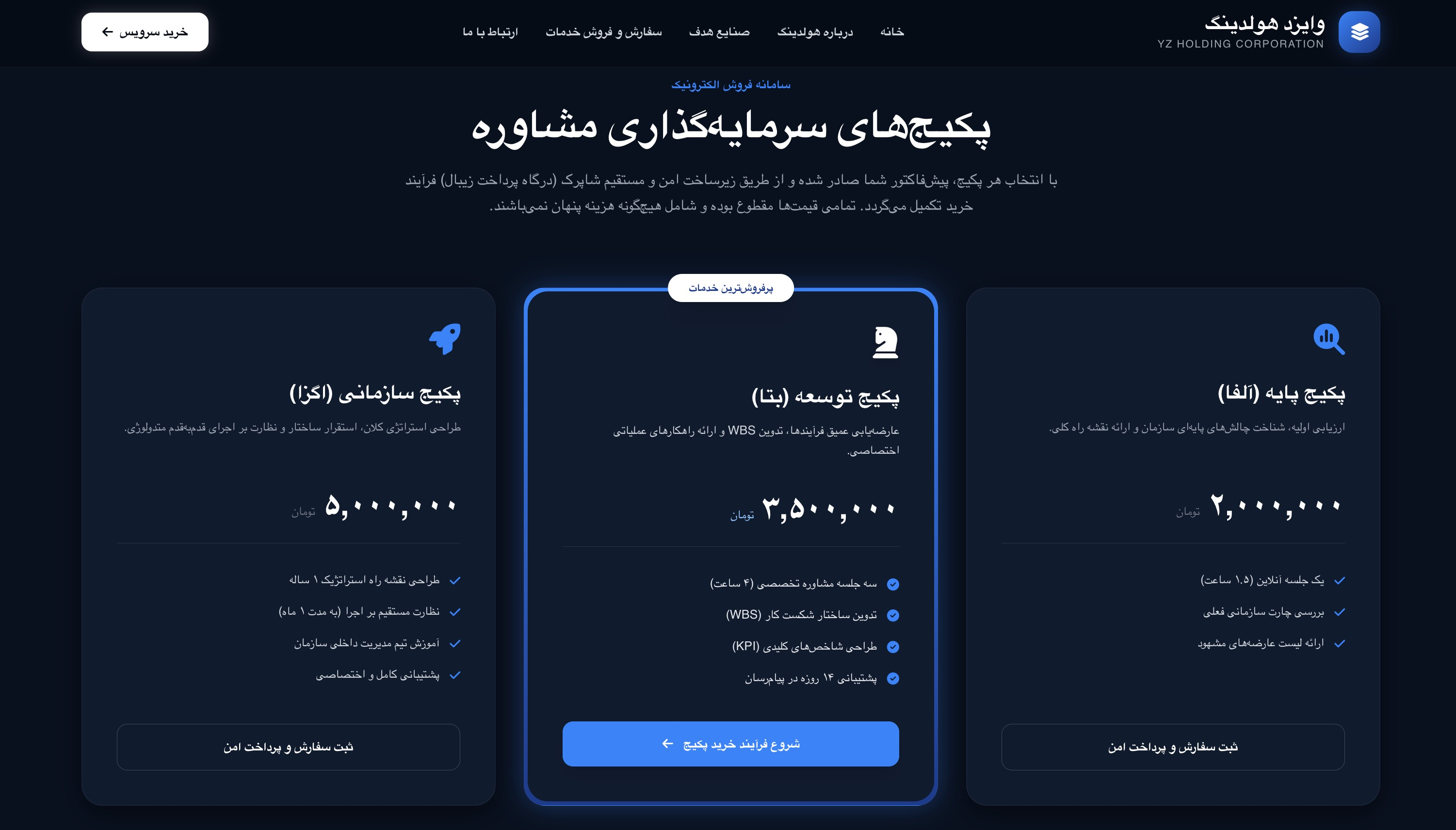 طراحی و توسعه زیرساخت دیجیتال YZ Holding