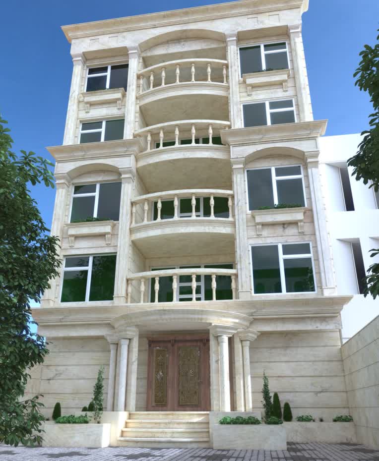 نمای کلاسیک .مدل شده با نرم افزار تریدی مکس و موتور رندر ویری 5