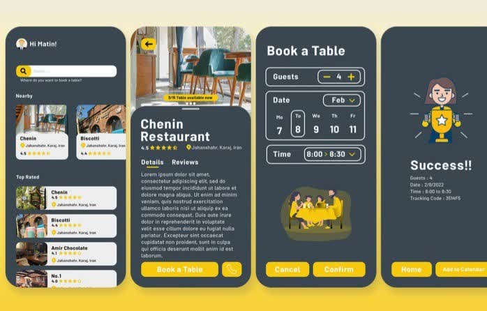 نمونه کار Table booking app UI