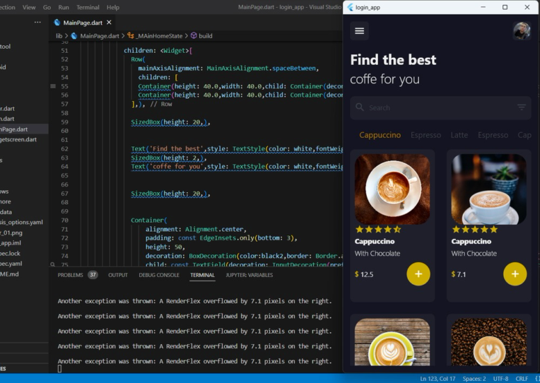 اپلیکیشن کافه با زبان dart و python