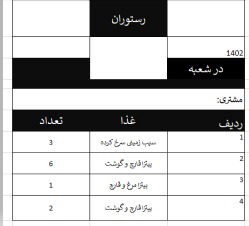 طراحی رسید و فاکتور رستوران و کافه با اکسل