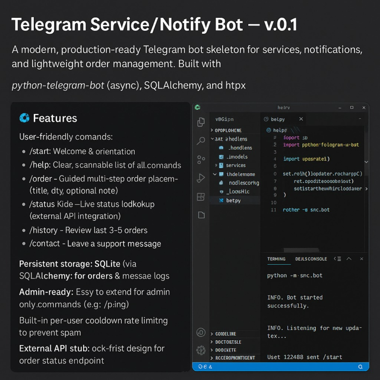 سرویس تلگرام/ربات اطلاع‌رسانی — (ربات پایتون ناهمگام با SQLAlchemy و Docker)