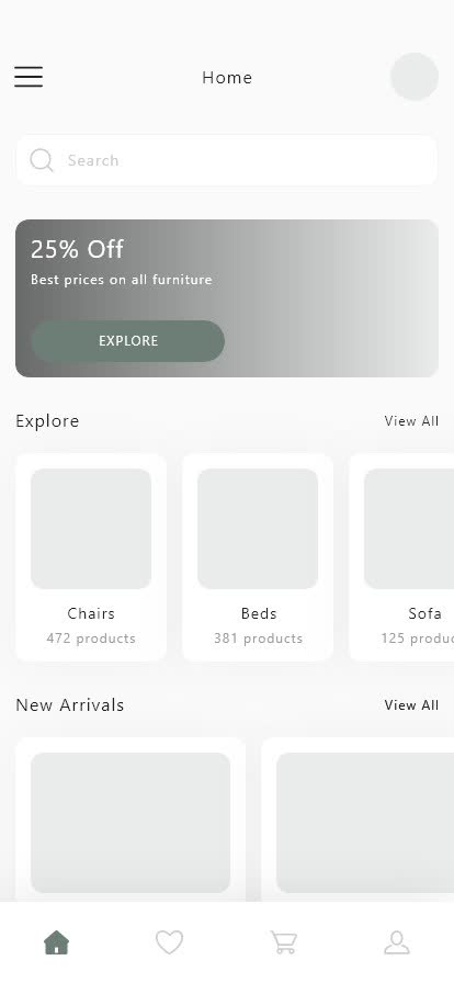 طراحی UI/UX اپ فروش مبلمان برای پلتفرم خارجی به سبک خاص و مینیمال
