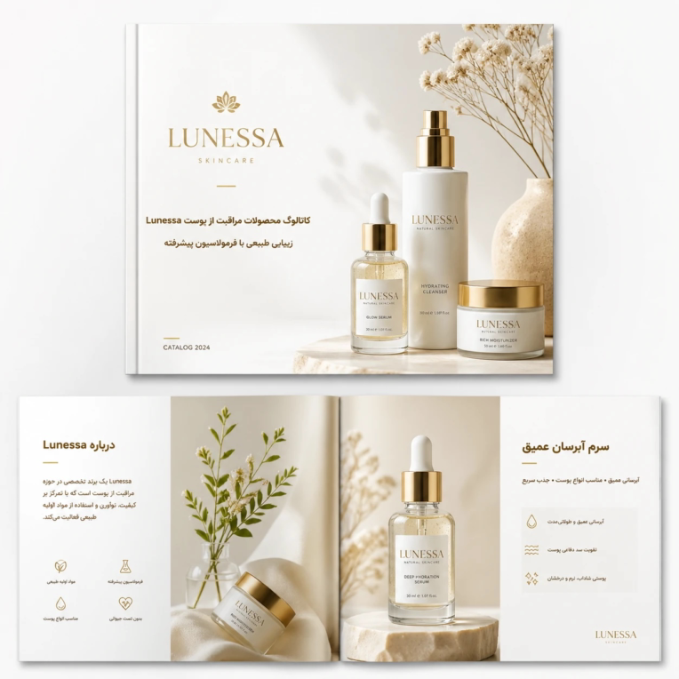 طراحی کاتالوگ جذاب و مدرن محصولات آرایشی Lunessa