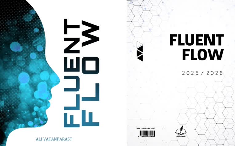 طراحی جلد کتاب زبان انگلیسی fluent flow