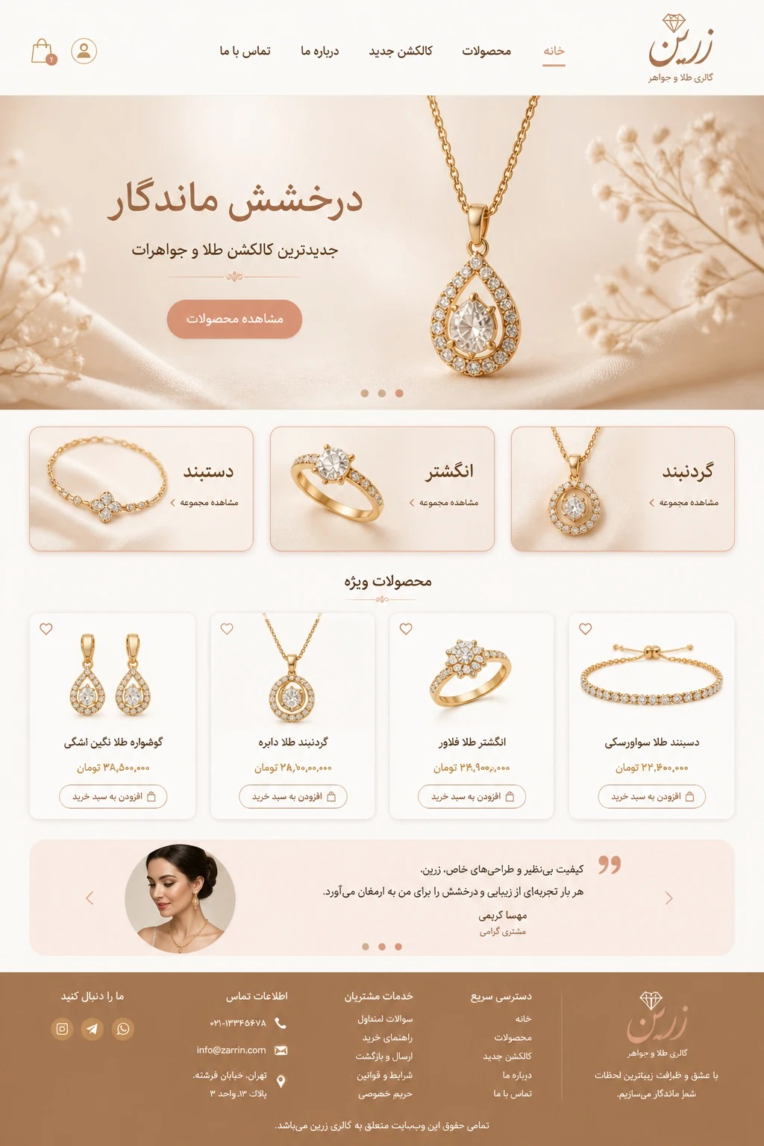 طراحی نمونه سایت طلافروشی زرین