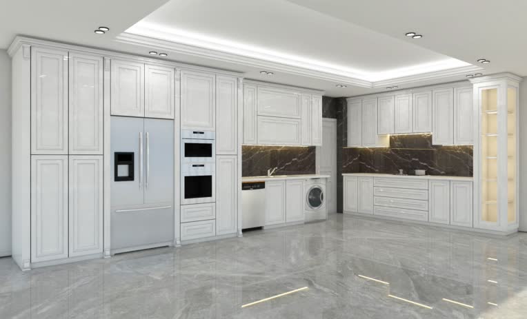 طراحی کابینت کلاسیک رنگ سفید و چوب